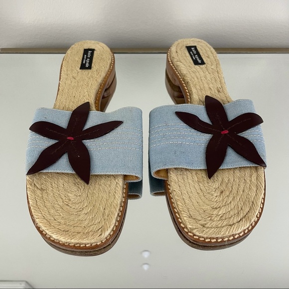KATE SPADE Brown Flower Accent Espadrille Sandal Slides - Picture 4 of 10